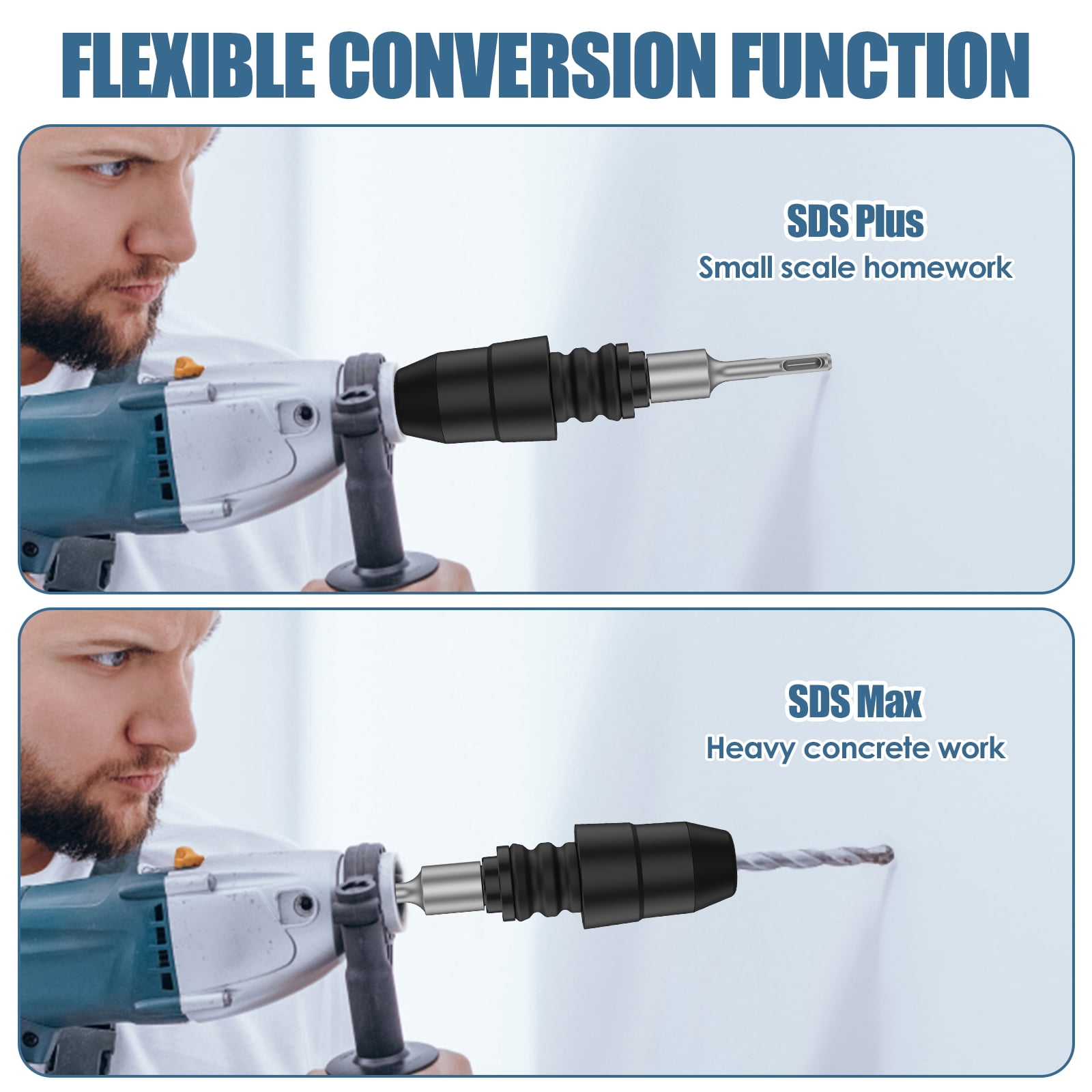 SDS Plus to SDS Max Adapter Alloy Steel Rotary Hammer Drill Chuck Adapter Multipurpose Drill Quick Change Converter for Building Construction Road Maintenance