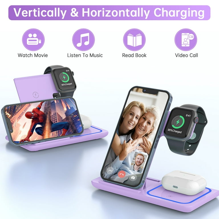 Wireless Charger, 3 in 1 Wireless Charging Station for iPhone 15/14/13/12/11/Pro/Pro Max/XS, Sumsung Galaxy S23 S22 S21 S20, 18W Fast Charger Stand