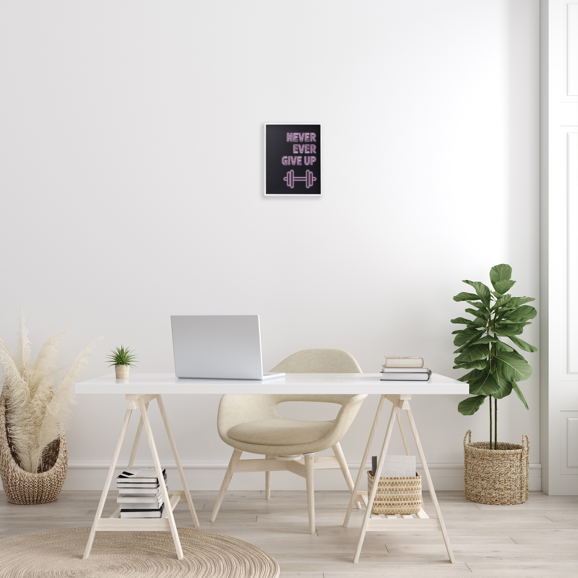 Stupell Industries Never Ever Give Up Inspirational Painting White Framed Art Print Wall Art, 11 x 14