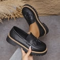 thumbnail image 2 of Womens Platform Loafers Slip On Shoes - Black Tassel Loafers with Chunky Sole, Comfortable Casual Shoes,Size 6, 2 of 9