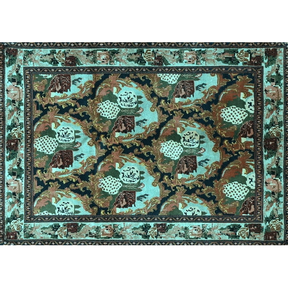 Ahgly Company Indoor Rectangle Animal Light Blue Traditional Area Rugs, 8' x 12'