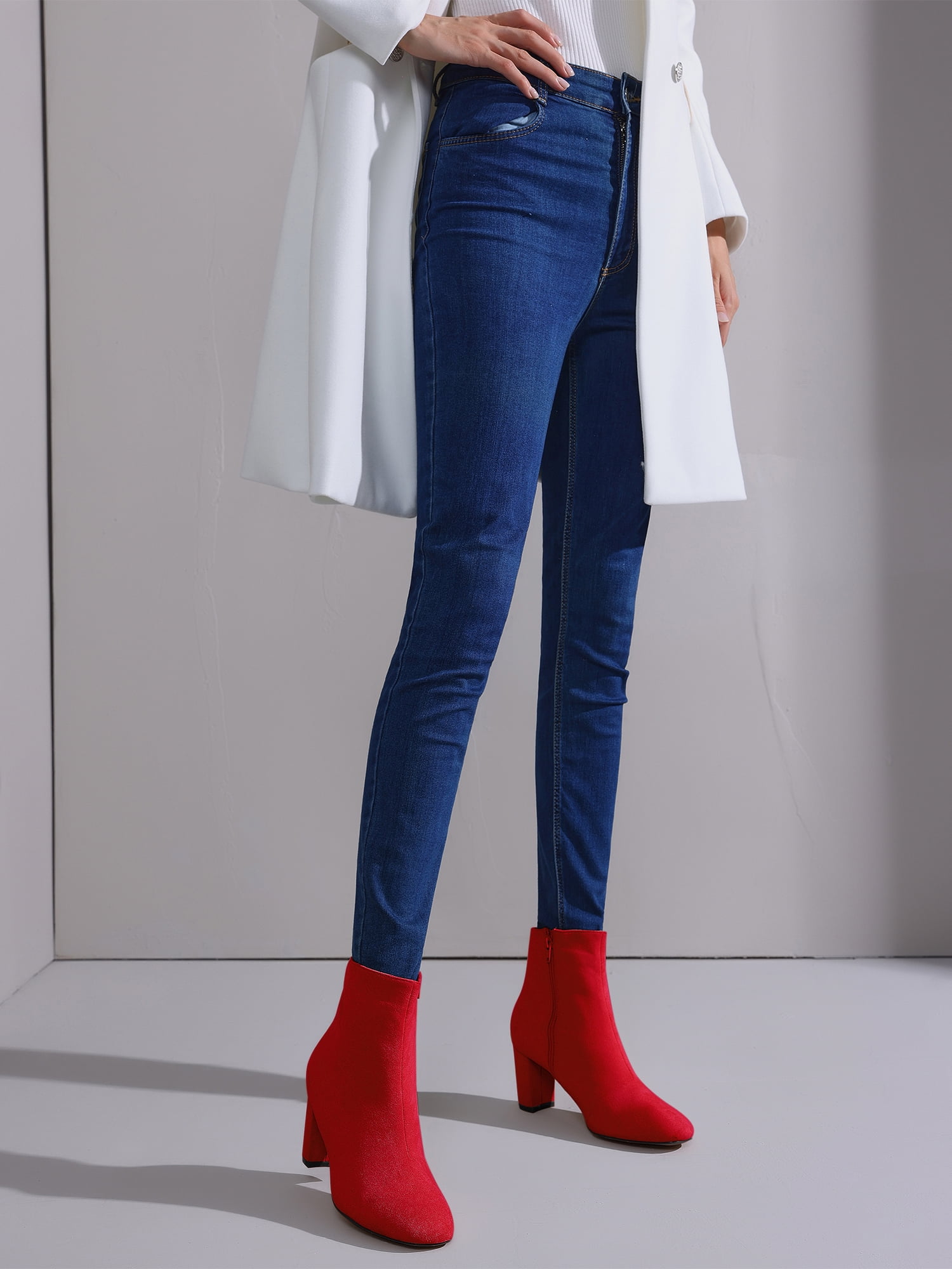DARING DIVA Square Toe Dressy Boot Block Heels Ankle Boots Red 7
