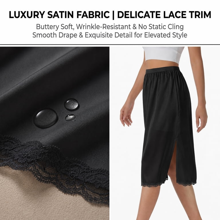 Women's Knee Length Lace Hem Elastic Waist Half Slips
