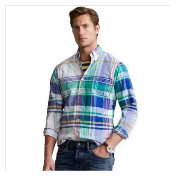 $98 Polo Ralph Lauren Plaid Oxford Woven Shirt Cotton Multicolor-S.