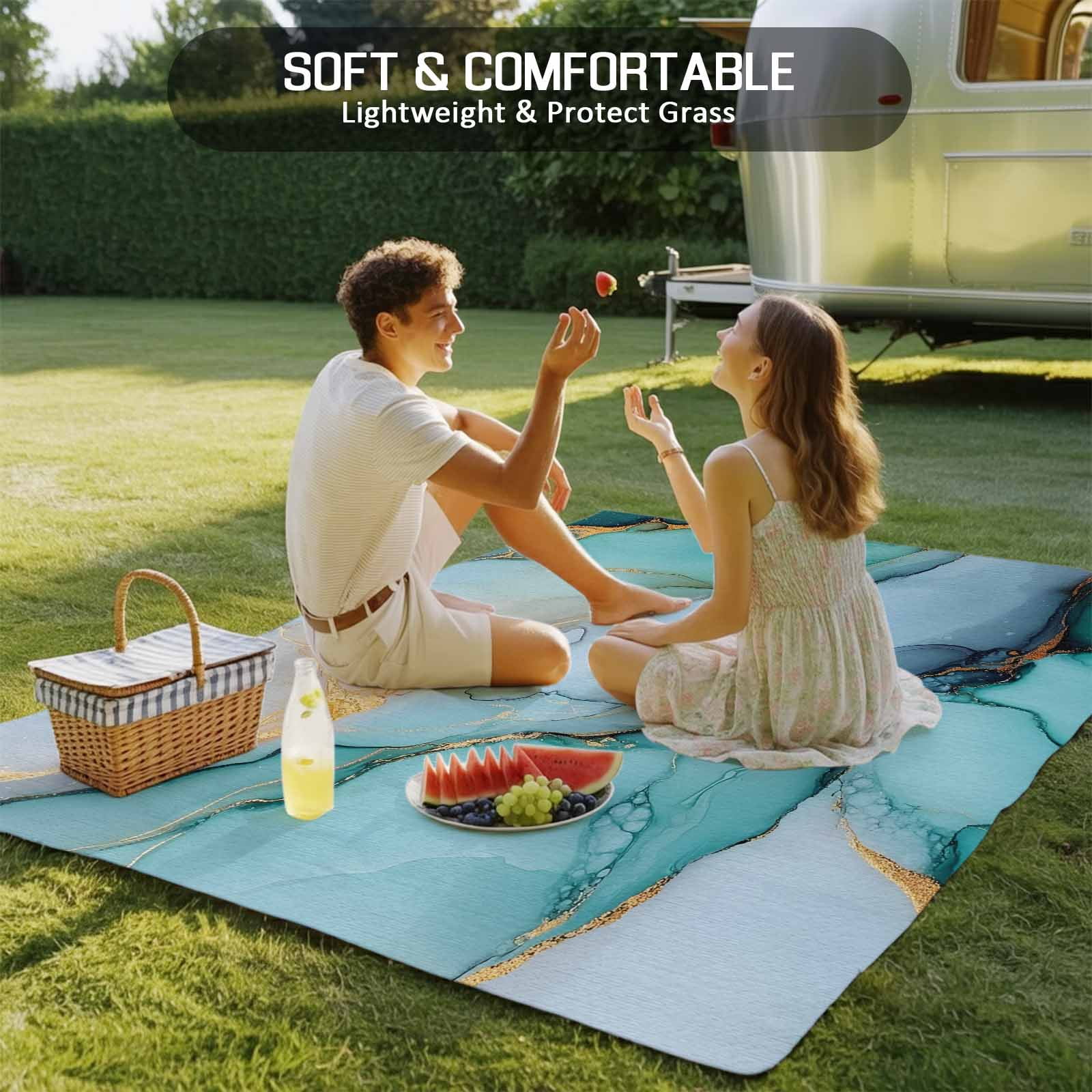 5' x 8' Outdoor Rug, Turquoise Marble Outdoor Washable Rug Large Floor Carpet, Farmhouse Abstract Ombre Texture Non Shedding Area Rug for Outside Patio RV Porch Deck Balcony Camping Living Room
