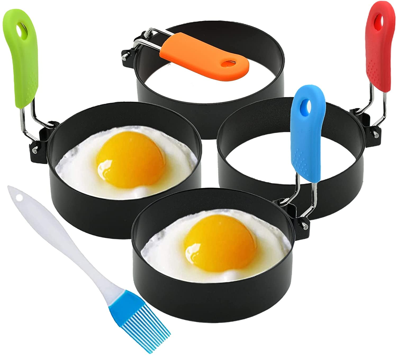 Egg Shaper Pancake Maker with Handle Stainless Steel Egg Form for Frying Cooking Stainless Steel Omelet Mold Fried Egg Mold Ring Set of 5 