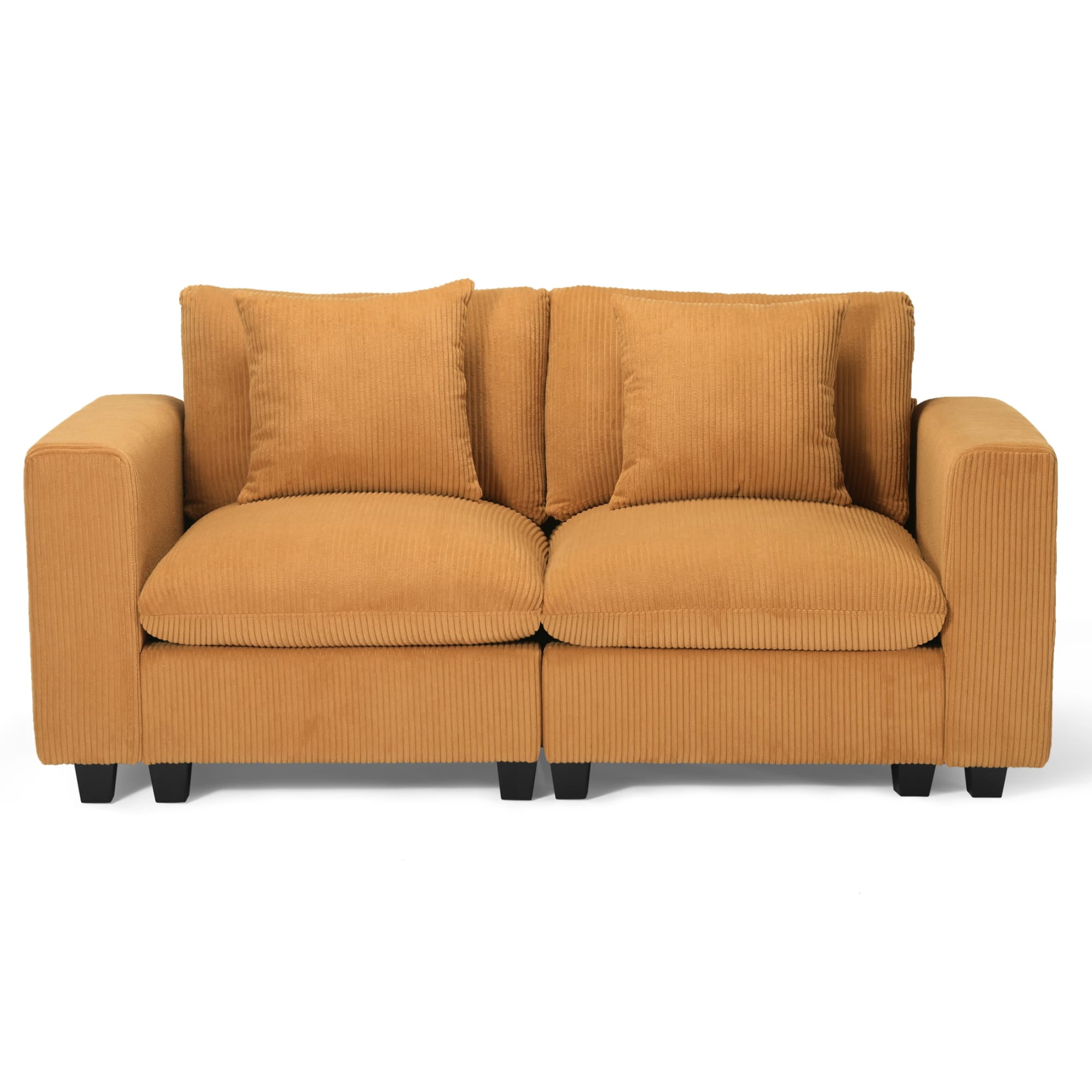 WestinTrends Hearthside 70" Modular Corduroy Loveseat Sofa With USB/Type-C Ports and Side Pockets, Mustard