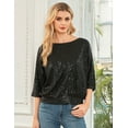 thumbnail image 3 of PrettyGuide Women's Sparkle Sequin Top Cold Shoulder 3/4 Batwing Sleeve Loose Shimmer Glitter Party Dressy Tops, 3 of 7