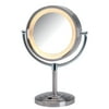 Jerdon 8.5-inch Diameter Lighted Tabletop Makeup Mirror with 1X-5X Magnification, NickelFinish, Plug In-Model HL745NC