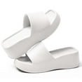 thumbnail image 4 of Spencer Women Platform Sandals Soft Padded Platform Wedges Slide Sandals Comfy Square Open Toe Summer Slides Trendy Slippers, White, 4 of 9