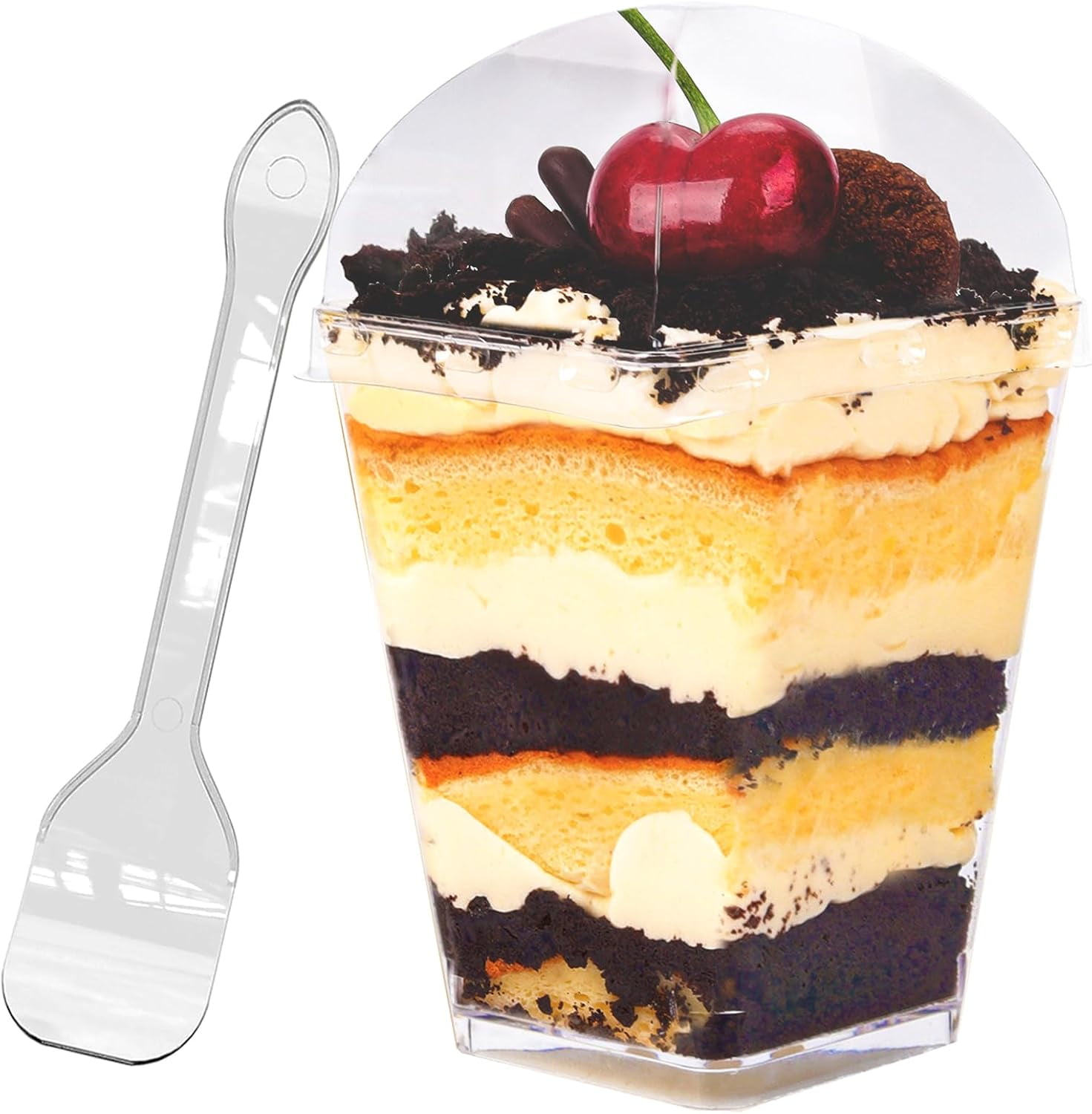 50 Pack 5oz Square Clear Plastic Dessert Cups With Lids & Spoons - Parfait, Appetizer, Party Cups