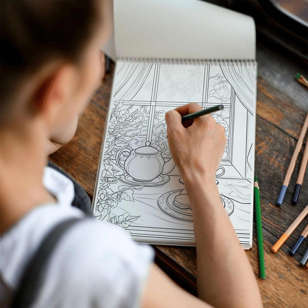 TSPVOTUS Afternoon Tea Coloring Book for Adult, Spiral Bound, Soft Cover