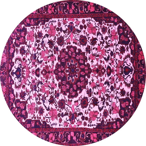 Ahgly Company Indoor Round Medallion Pink Traditional Area Rugs, 7' Round