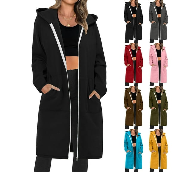 Winter Coats for Women Cardigan Sweaters for Women Long Solid Color Zipper Long Sleeved Hooded Casual Loose Outwear