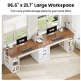 thumbnail image 2 of 96.5 Inch 2 Person Desk with Storage, Farmhouse Double Desk with Drawers and Open Shelves, Home Office Desk with Printer Stand and File Drawer, White & Brown, 2 of 9
