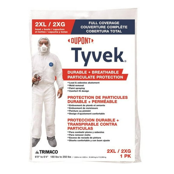 1 PC Dupont Tyvek Coverall with Hood and Boots White XXL 1 pk