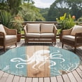 thumbnail image 5 of Summer Ocean Round Living Room Rugs 6 ft, Sea Octopus White Coral Silhouette Retro Wood Grain Washable Area Rug with Non-Slip Sturdy Edge Binding Round Carpet for Kitchen Office Bedroom, 5 of 9