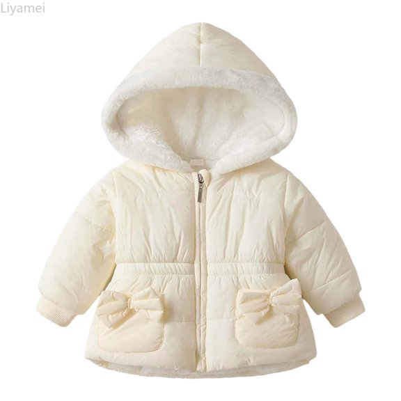 Liyamei Girls Hooded Padded Jacket with Zipper for Winter Fashionable Warm Coat