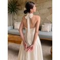 thumbnail image 2 of White Halter Neck Backless Maxi Dress With Ruched Bodice Elegant Sundress For Wedding Vacation Cocktail, 2 of 8