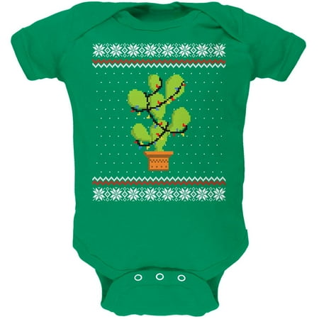 

Cactus Prickly Pear Tree Ugly Christmas Sweater Soft Baby One Piece Kelly Green 0-3 M