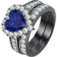 thumbnail image 2 of beryl_creation 2.40 Ct Heart Cut Blue Sapphire Engagement Wedding Thanksgiving Christmas Bridal Ring Set 14K Black Gold Plated 925 Sterling Silver For Women's -7, 2 of 2