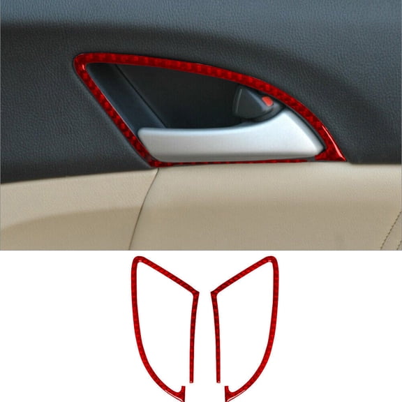 Soft Carbon Fiber Car Interior Decor Kits 2Pcs For 2008-12 Honda Accord Sedan Red Carbon Fiber Rear Door Handle Cover Trim Sticker