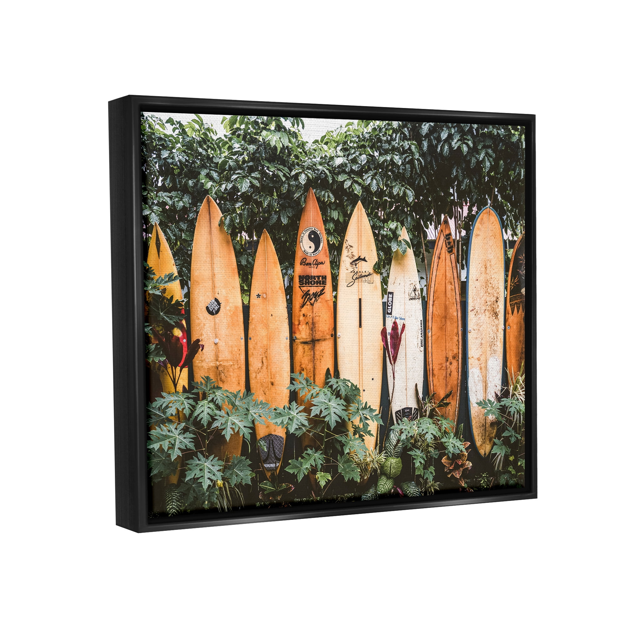 Stupell Industries Surf Boards in Nature Sports Photography Black Floater Framed Canvas Art Print Wall Art, 31 x 25