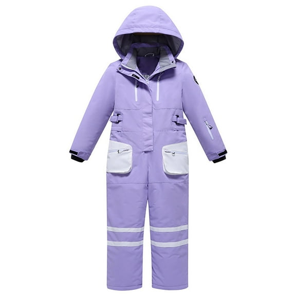 MHZLDYZ Kids Girls Boys Snowsuit Kids Insulated Lined Jumpsuit Boys Girls Snowboard Jumpsuits Coveralls Waterproof Windproof Snow Pants (Purple,110)