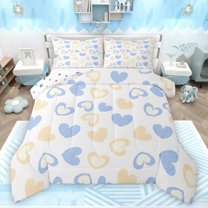 Feelyou Blue Love Heart Full Size Comforter Sets for Child, Kawaii Cartoon Graffiti Bedding Comforter Set, Dreamy Princess Style Reversible Bedding Sets, Ultra Soft Bedroom Decor, 3 Pieces