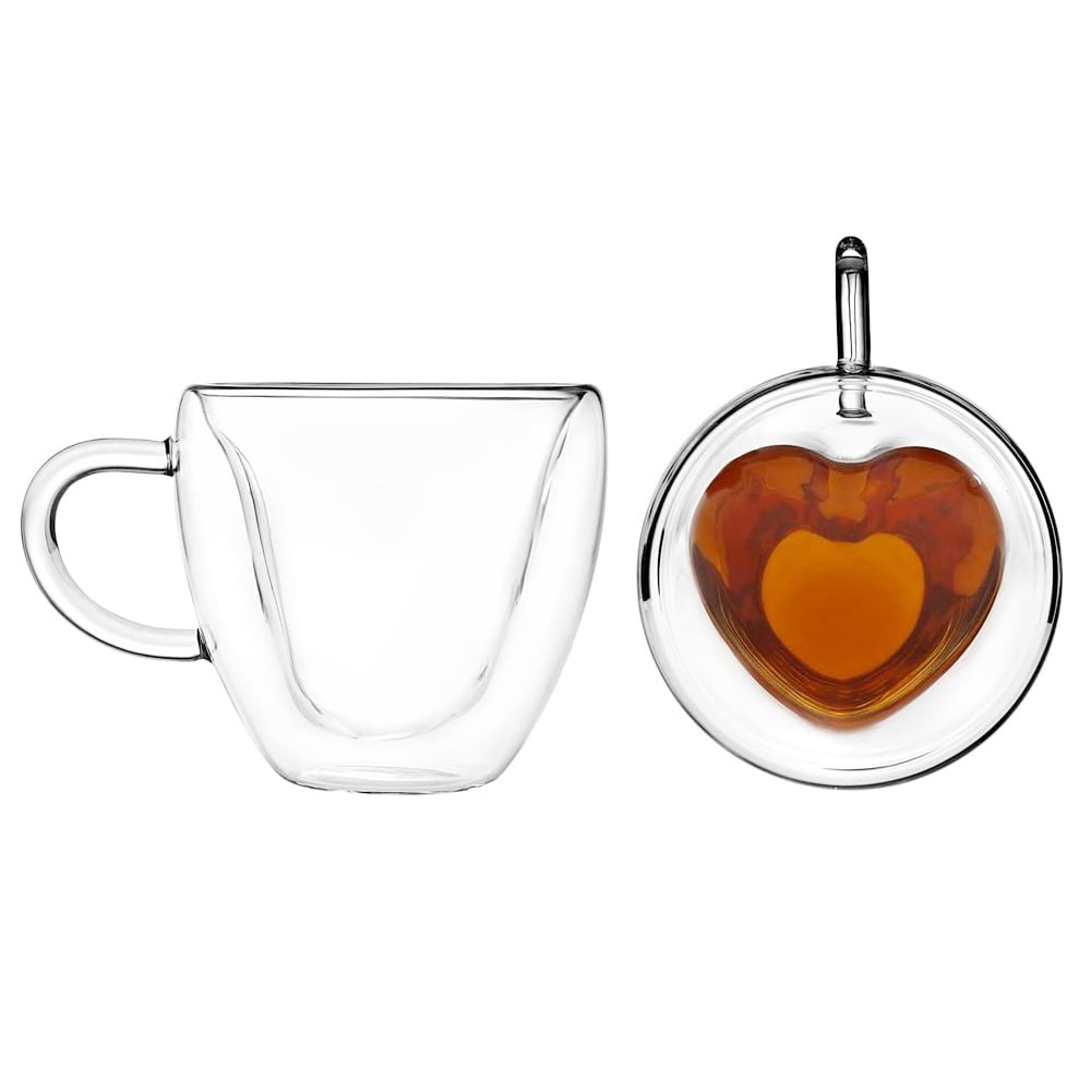 Heart Love Shaped Glass Mug Double Wall Coffee Mugs Insulated Tea Milk –  Koffee Corner