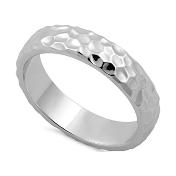 Mooneye 925 Sterling Silver Platinum Plated Hammered Antique Art Deco Thumb Band Rings