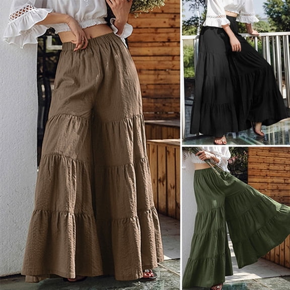 Joernso Vintage Trousers Skirt Ankle-length Sliced Craft Women Wide Leg Pants Layered Skirt for Outdoor