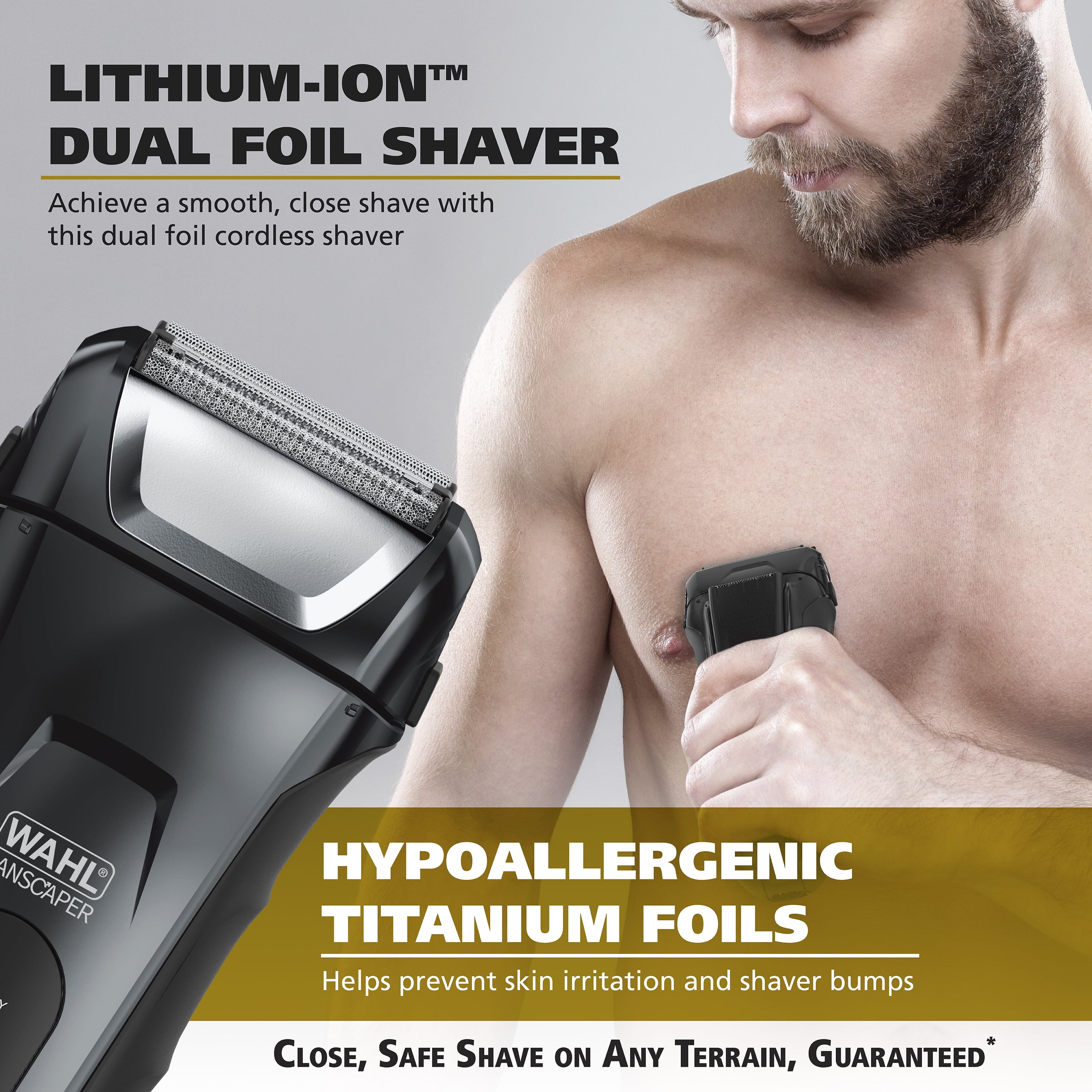 Wahl Manscaper Shaver, Lithium Ion Rechargeable, Waterproof Wet/Dry Flex Hypoallergenic Foils, for Men, 7074