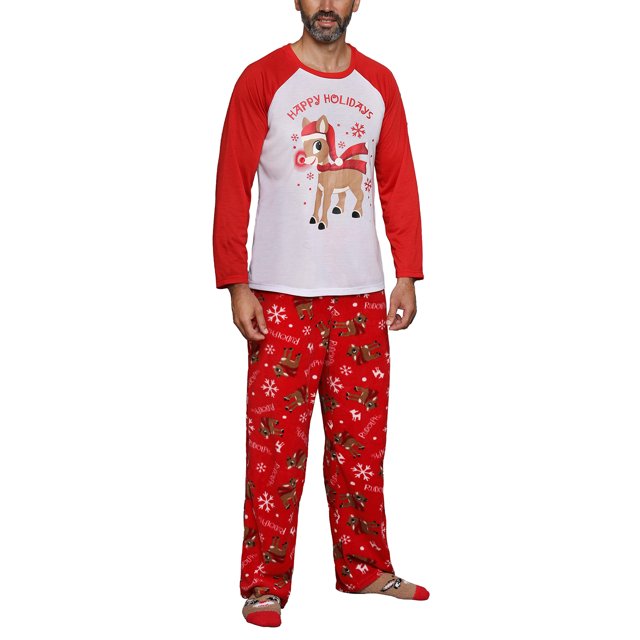 ITFABS Ensemble de Pyjamas de Noël pour la Famille, Hauts à Col Rond à Imprimé de Cerf + Pantalons