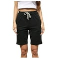 thumbnail image 1 of asdoklhq Womens Plus Casual Pants,Women's Summer Motion Elastic Waist Solid Color Frenulum Casual Straight Shorts, 1 of 9