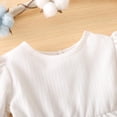 thumbnail image 4 of StylesILove Baby Toddler Girls Solid Ruffle Hem Long Puff Sleeve Corduroy Dress Princess Casual Spring Fall Outfit (18 Months, White), 4 of 7