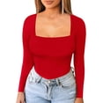 thumbnail image 2 of gakvbuo Summer Square Neck Tops for Women Long Sleeve Shirts Tops Dressy Casual T Shirts Blouse Basic Tops Tees Going Out Tops for Women, 2 of 7