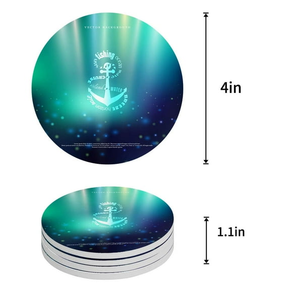 FMSHPON Hand Painted Life Fish Set of 4 Round Coaster for Drinks, Absorbent Ceramic Stone Coasters Cup Mat with Cork Base for Home Kitchen Room Coffee Table Bar Decor