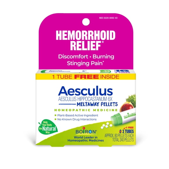 Boiron Aesculus Hippocastanum 6X Bonus Pack, Homeopathic Medicine for Hemorrhoid Relief, 240 Pellets
