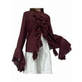 thumbnail image 1 of Blusas Casuales para Mujer, con Mangas Acampanadas, Cuello Alto y Volantes, Camisa de Verano A para Vacaciones. Vino Tinto S, 1 of 10