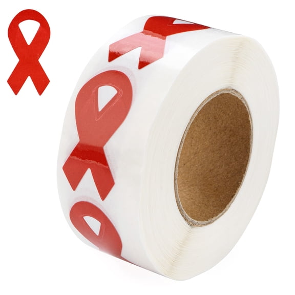 250 Small Red Ribbon Stickers (250 per Roll)