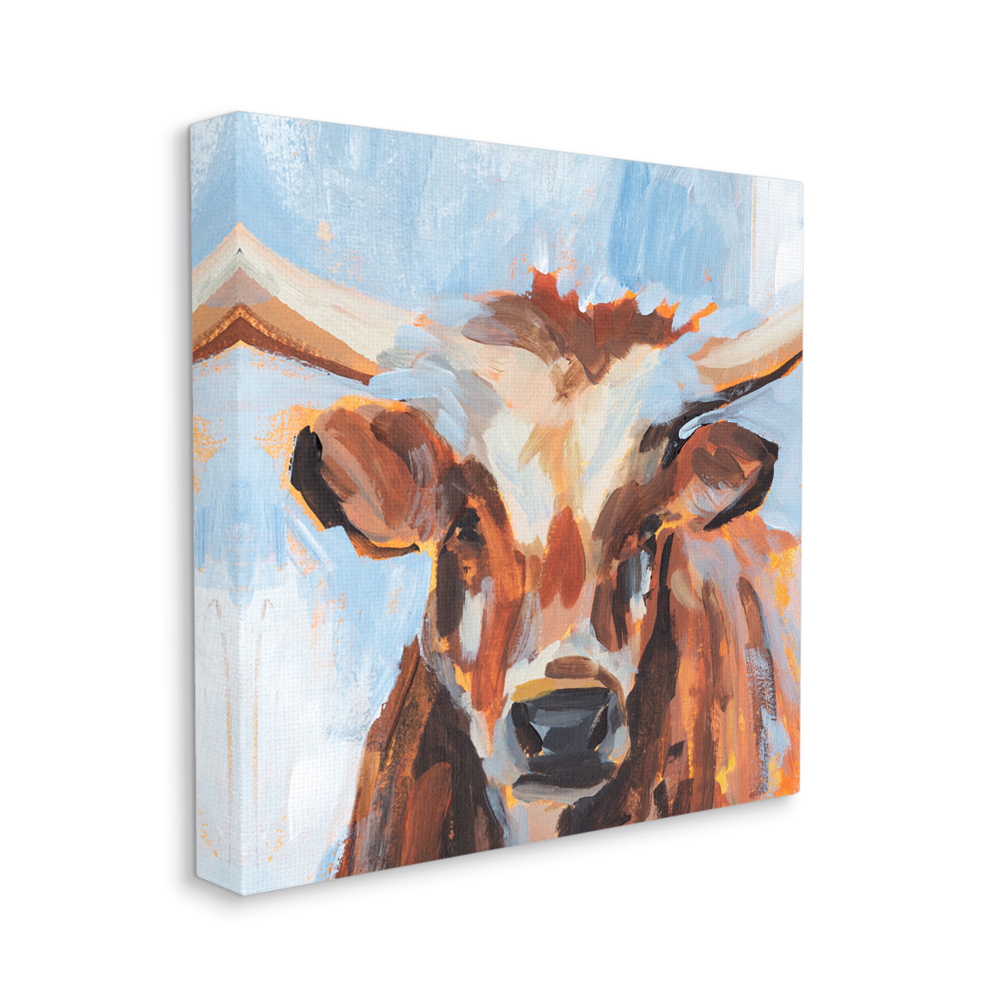 Stupell Industries Blue Modern Farm Cow Cattle Brushstrokes Painting Canvas Wall Art, 36 x 36, Design by Annie Warren