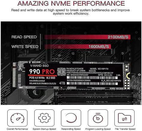 Ssd Solid State 4Tb 990 Pro M.2 2280 Ssd Pcie 4.0 Nvme Gaming