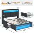 thumbnail image 2 of ChicZhiNest Queen Size LED Bed Frame with Fluted Upholstered Headboard, Charging Station, Linen Storage Platform Bed with 2 Drawers and Cabinet, Dark Grey, 2 of 9