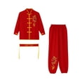 thumbnail image 3 of ranrann Kids Boys Kung Fu Uniform Set Traditional Chinese Embroidered Tai Chi Wing Chun Suit Sport Red 130, 3 of 7