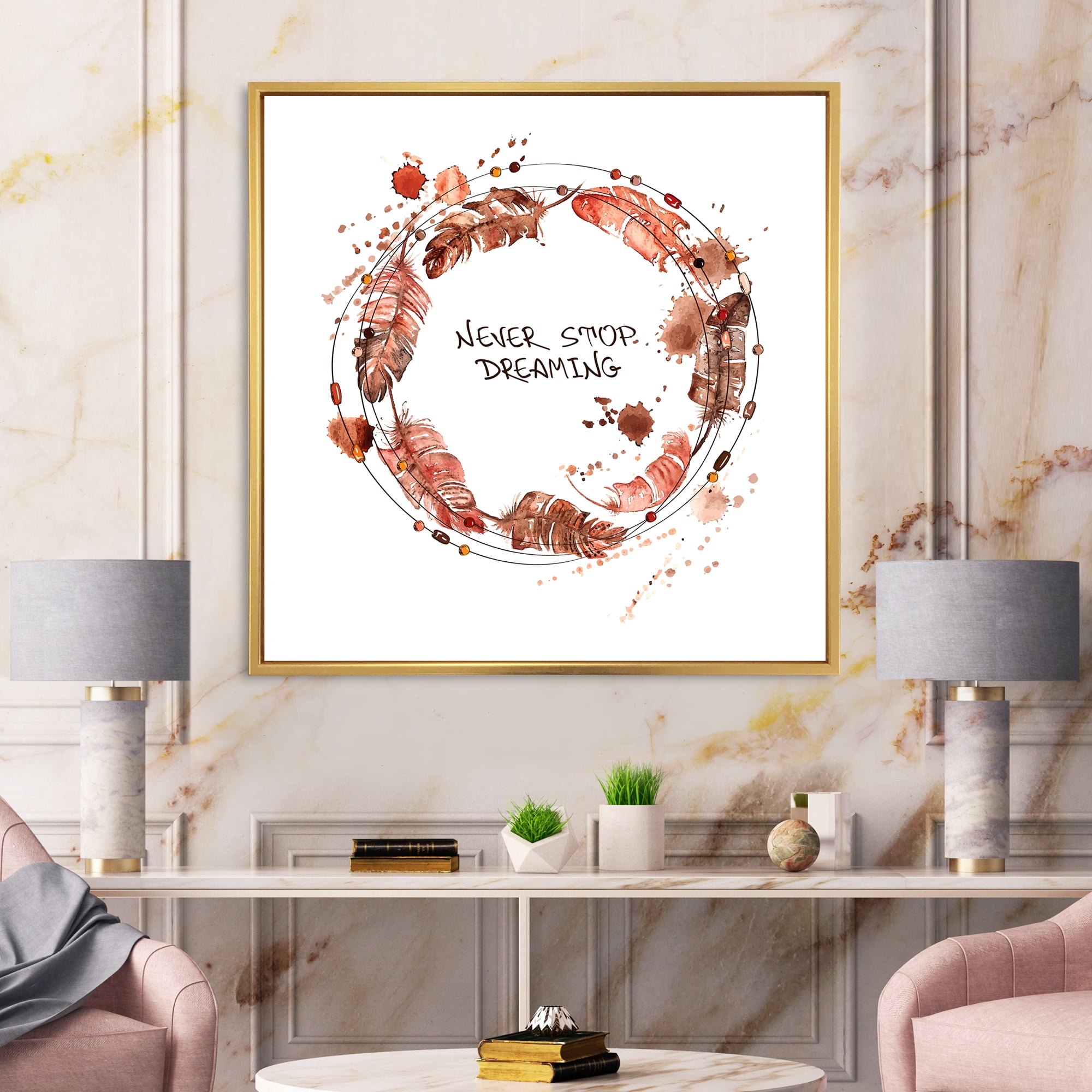 Designart 'Impression Of Bird Feathers Wreath' Traditional Framed Canvas Wall Art Print