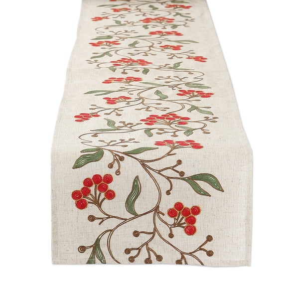 DII Winter Berries Embroidered Table Runner 14x70