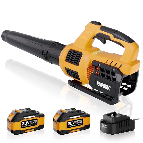 EWORK 20v Cordless Leaf Blower, 550 cfm 150 mph, Axial Fan Tech, with Two 4.0Ah Batteries and Fast Charger