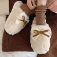 thumbnail image 6 of Cute Bow Fuzzy Women's Slippers Winter Warm Fluffy Closed Toe House Slippers Slip On Plush Bedroom Shoes Indoor Outdoor Brown-A, 6 of 9