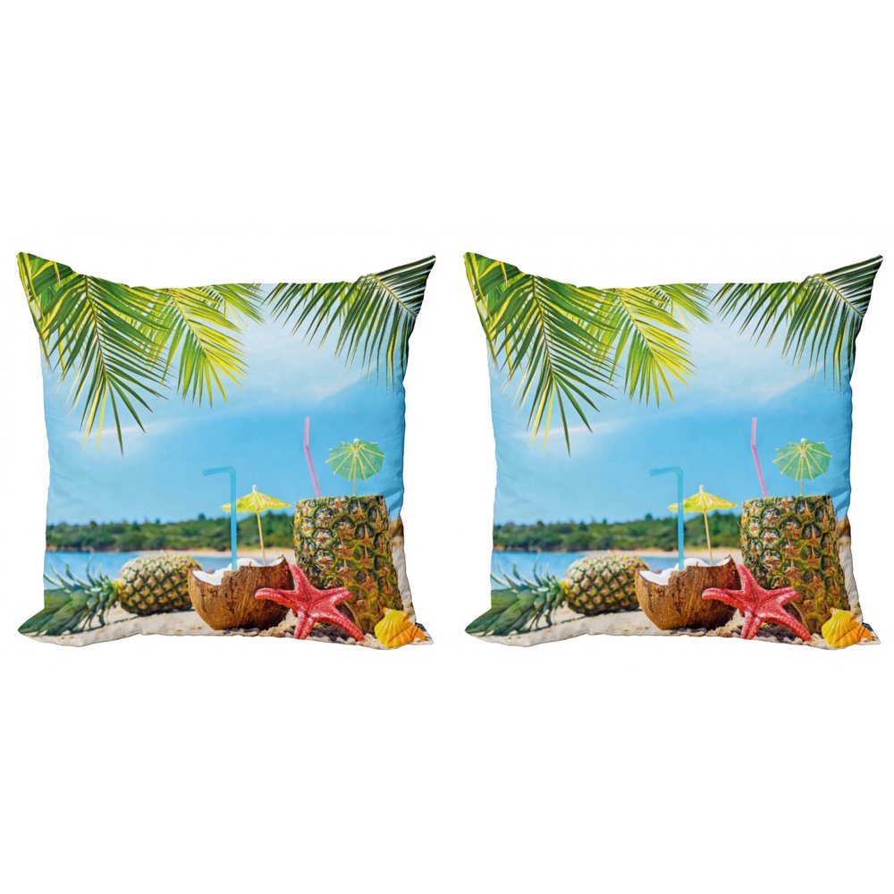 Tropical Throw Pillow Cushion Cover Pack of 2, Fresh Summer Fruits